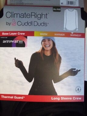 Warmest ! Cuddl Duds Aerowarm Long Sleeve Base Layer Crew neck Thermal Guard